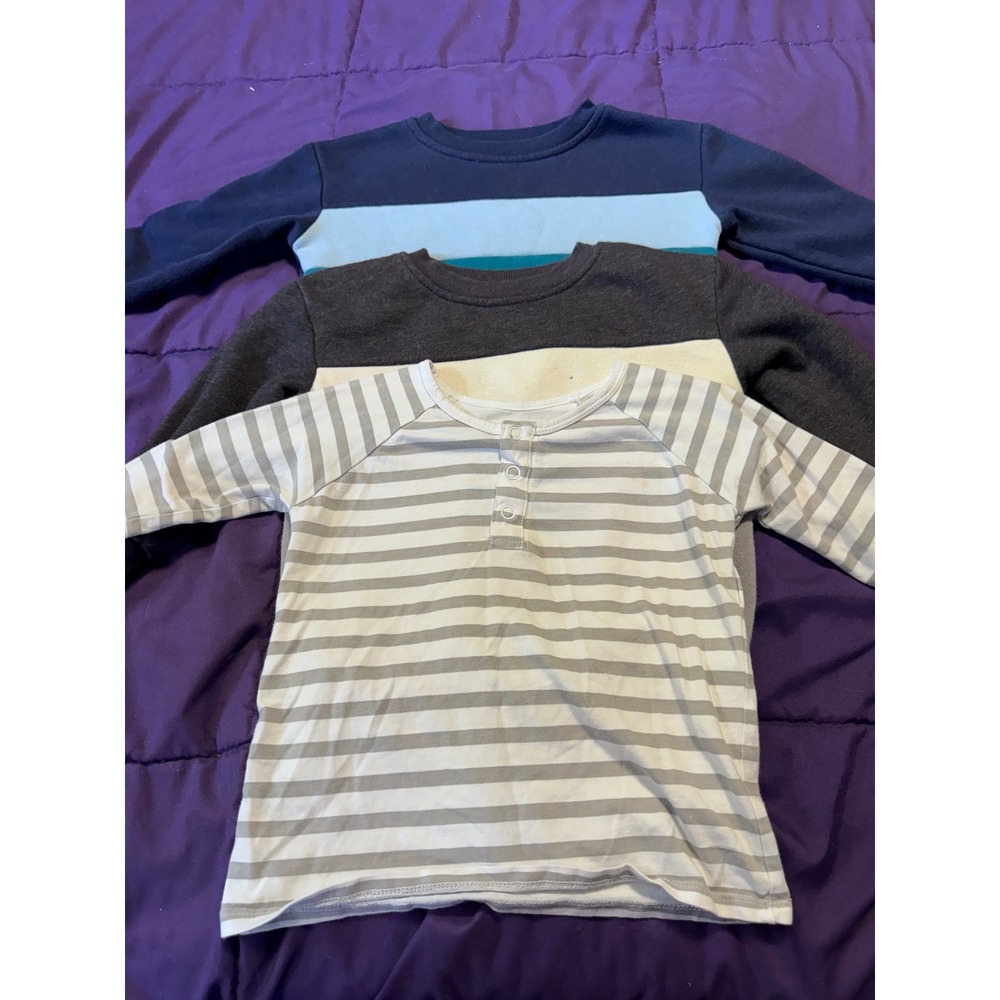 Lot 3 Jumping Beans June & January Boys 2T Fleece Sweatshirts Henley Stripes